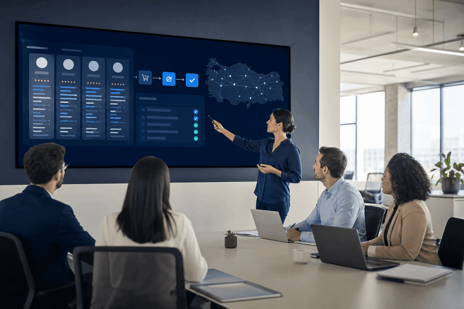 A procurement team comparing supplier offers in a digital workspace